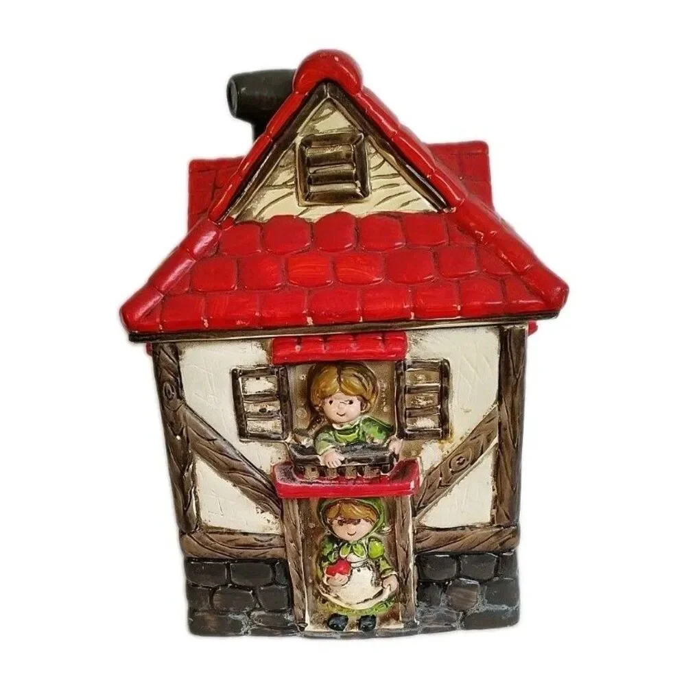 Vintage German Bavarian Cottage Ceramic Cookie Jar Boy & Girl - Japan